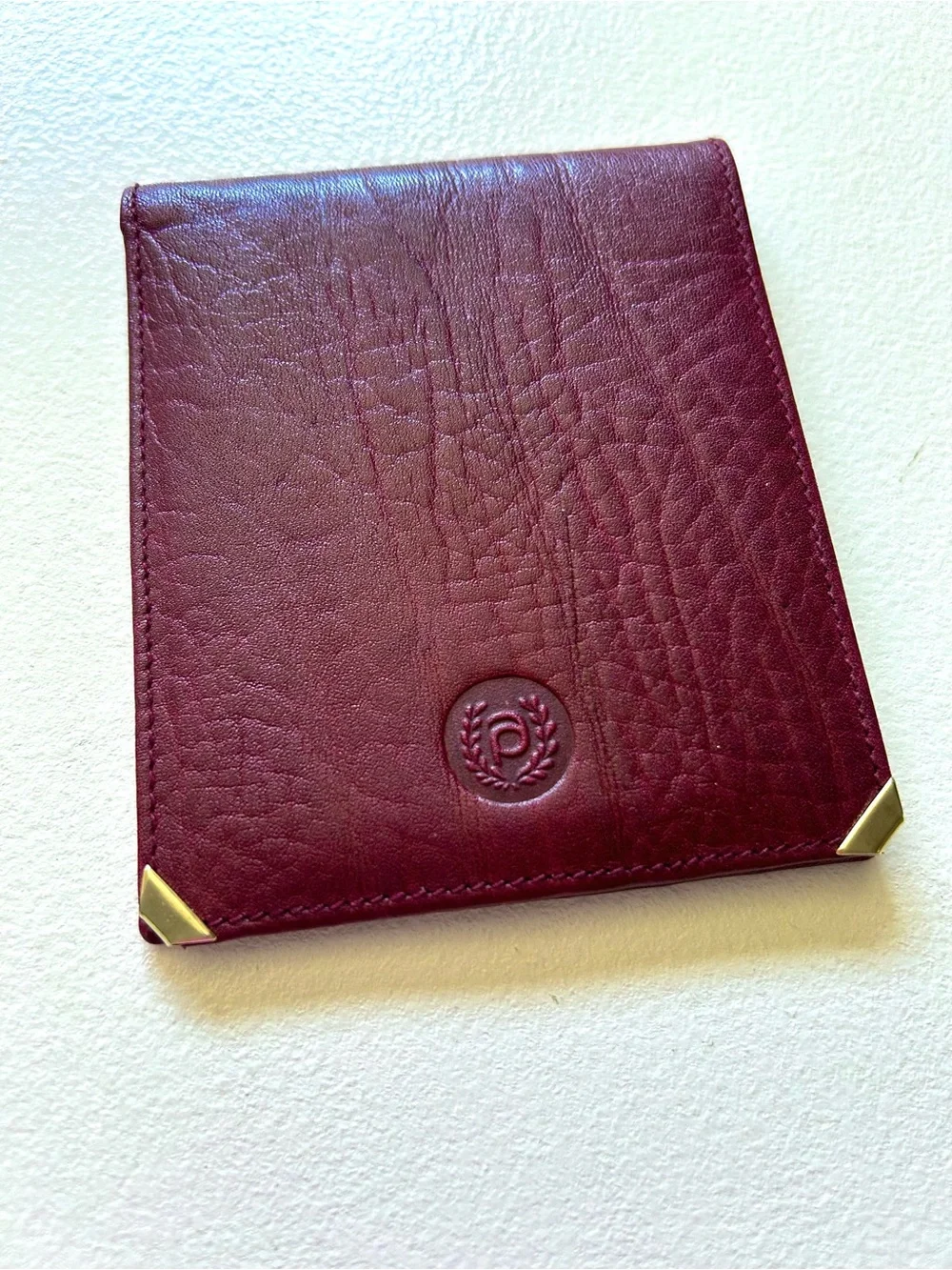 Bordeaux Leather Pierre Cardin Wallet with Gold Corner Accents
